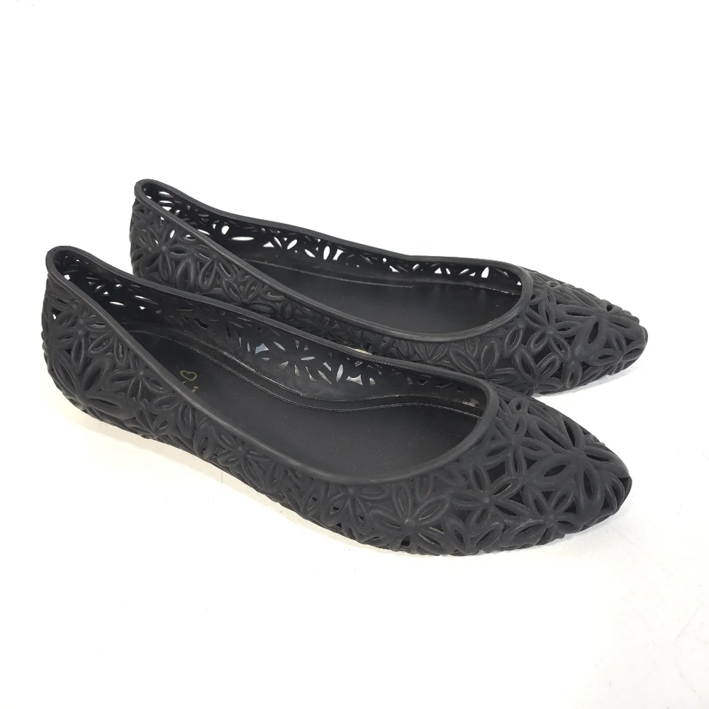 Black Floral Cutout Jelly Ballet Flats